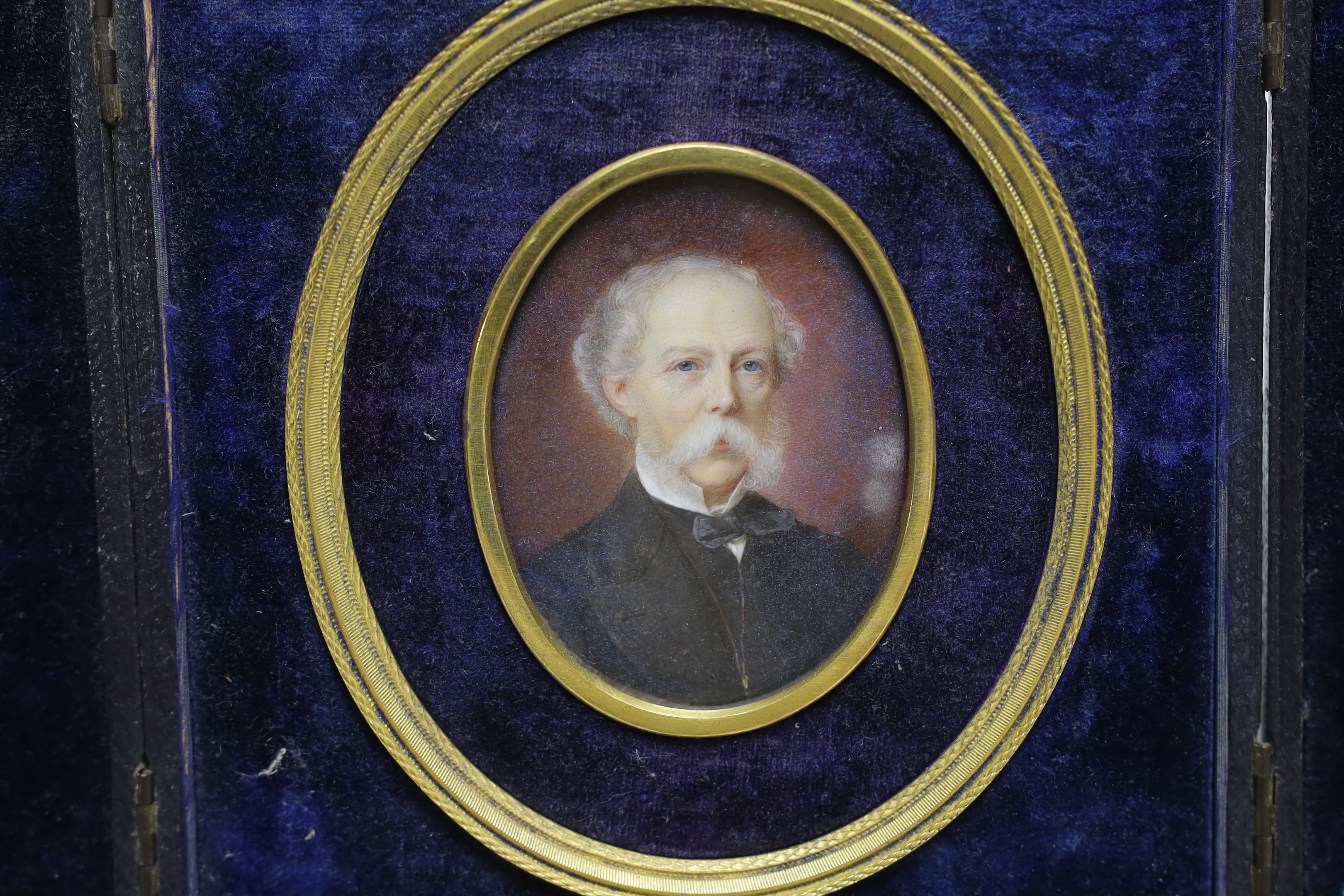 Victorian miniature on ivory of Sir Edward Synge, 3rd Baronet, inscribed to the reverse, housed in a fitted leather case, CITES Submission reference UPC12XXG